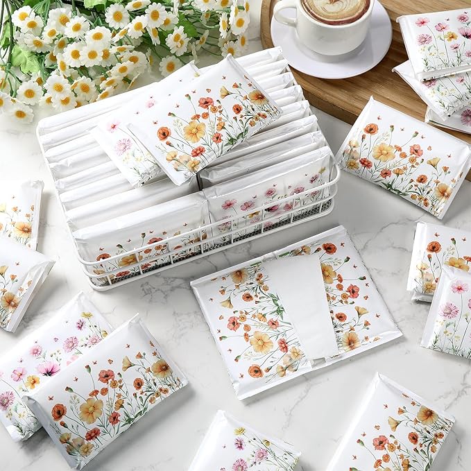 50 Pack Summer Flower Pocket Tissues Individual Packs Floral Pocket Facial Bulk 3 Ply Wildflower Wallet Travel Tissues for Summer Fall Wedding Party Supplies