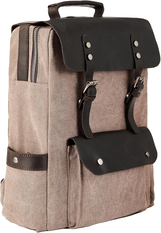 Vintage Waterproof Waxed Canvas Leather Backpack for Men Women 15.6" laptop Travel Rucksack