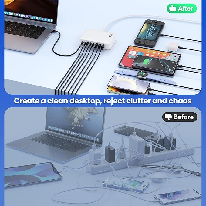 USB C Charger 415W USB C Charger Block, 8-Ports GaN IV Fast Charging Station Hub, Dual PD 100W Laptop Charger Adapter,for MacBook Pro/Air/iPad/iPhone16/15/14/Apple Watch/DELL/Samsung for Home Office