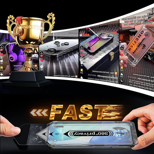 OneFish Screen Protector Privacy Compatible with iPhone 17 Pro Max 2 Pack 4 Way 360° Anti-Spy Tempered Glass, 9H Hardness, 3D Curved Edges, Case-Friendly & Easy Installation