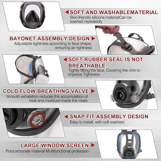 Gas Masks Survival Nuclear and Chemical, Full Face Gas Mask with Activated Carbon Filter