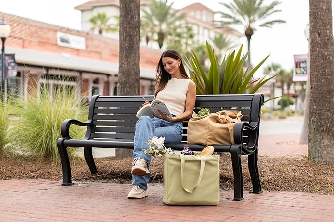 VeraMia Canvas Grocery Bag 3pc XL Set with Real Pockets, Long Shoulder Strap and Short Handle. Heavy Duty, Foldable, Washable