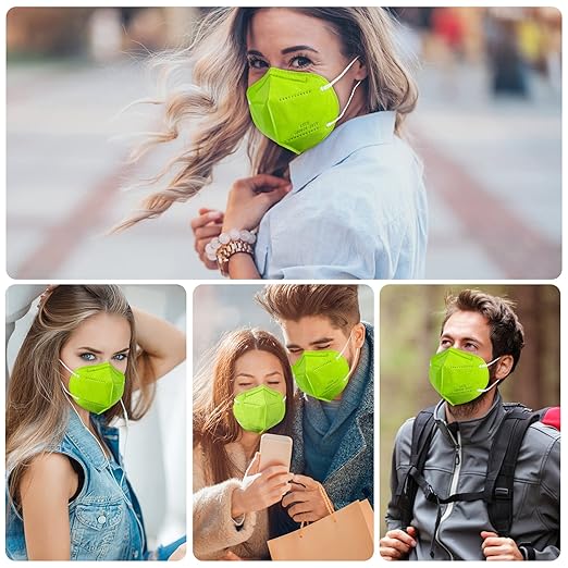 Akgk KN95 Face Mask 50 PCS, Breathable Protection 5-Ply Green Masks, Cup Dust Safety