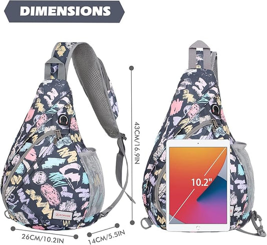 ZOMAKE Sling Bag,Small Crossbody Sling Backpack,Water Resistant Shoulder Daypack for Travel,Anti Thief Chest Bag for Hiking(Graffiti Black)