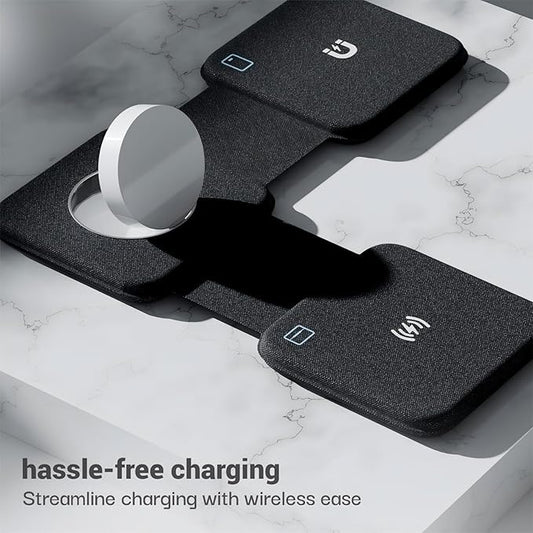 3-in-1 Magnetic Wireless Charging Station, Cell Phone Charger Stand, Black