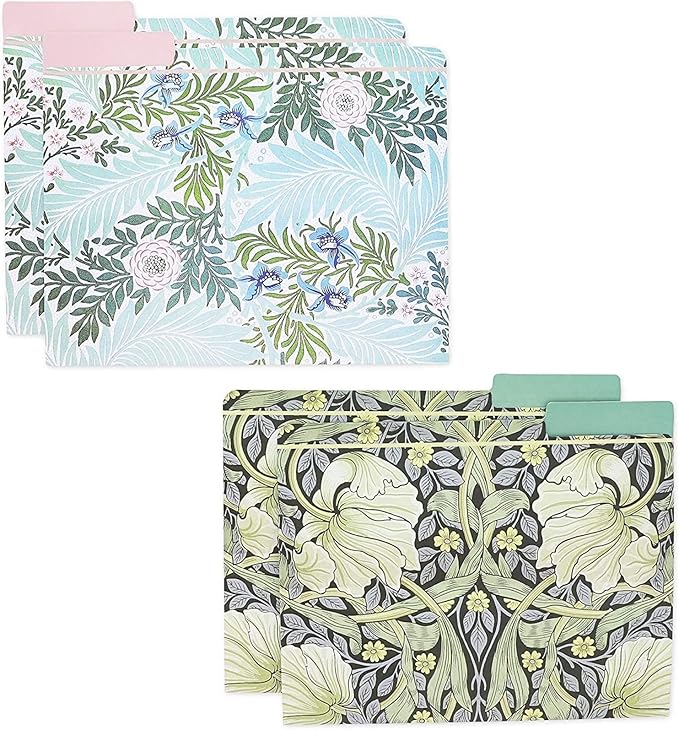 The Gifted Stationary 12 Pack William Morris Floral File Folders, Decorative 1/3 Cut Tab, Letter-Size Holders for Home Office in 6 Patterned Designs - Decorative File Folders - Office Supplies