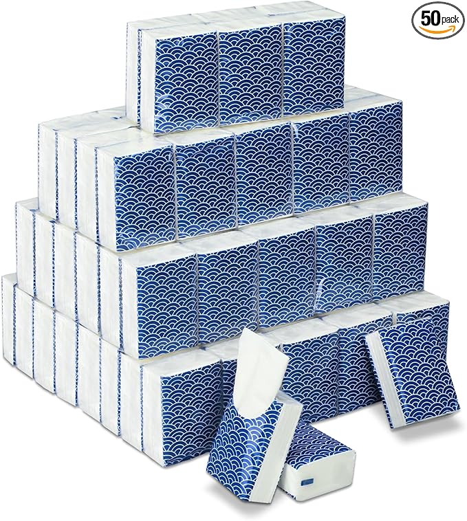 Ctosree 50 Pack Japanese Pocket Tissues Travel Packs Bulk 500 Sheet Small Tissues Pocket Packs Party Favors 3 Ply Mini Individual Travel Size for Allergy Camping
