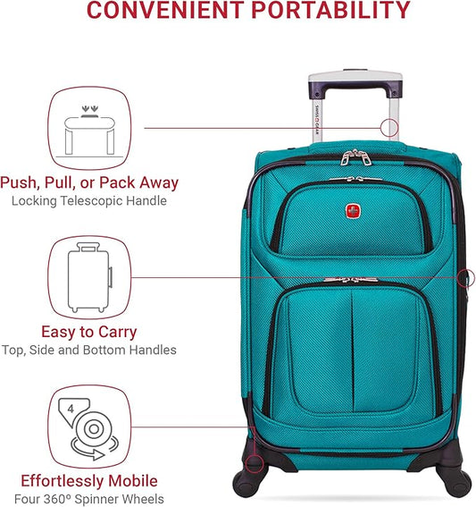 SwissGear Sion Softside Expandable Luggage, Teal, Carry-On 21-Inch