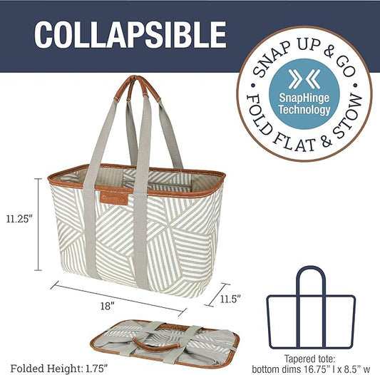 CleverMade EcoBasket Reusable Grocery Tote - Collapsible Storage Shopping Organizer - Heavy Duty Utility Bag Home