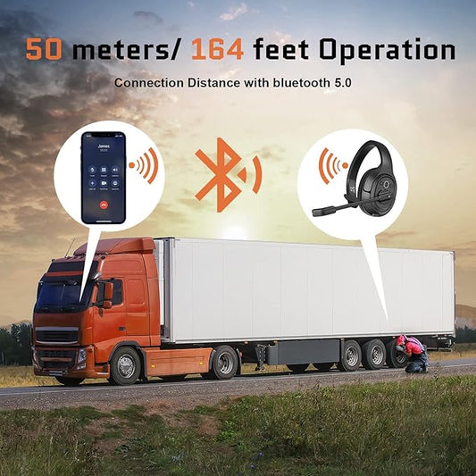 EKSA Noise Cancelling Trucker Bluetooth Headset with Microphone Wireless AI-Powered ENC Headphones, 99ft Long Range, 30H of Talk Time, All-Day Comfort On Ear Headsets Mute Button