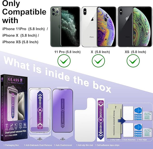 2 Pack Anti Blue Light Matte Screen Protector for iPhone 11 Pro and iPhone xs and iPhone x 5.8-Inch Auto Dust Removal, No Bubbles, Tempered Glass Film, Easy Installation