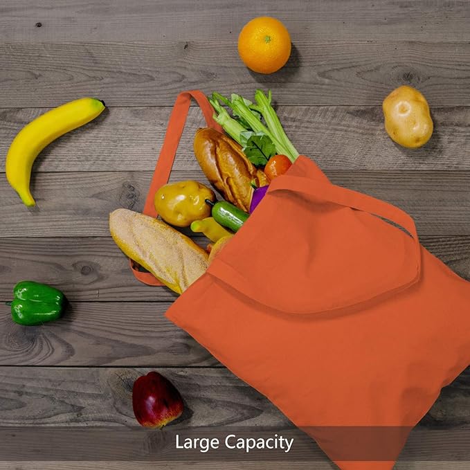 TOPDesign 6-Pack Economical 16"x15" Orange Cotton Tote Bag, Lightweight Medium Reusable Grocery Shopping Cloth Bags, Suitable for DIY, Advertising, Promotion, Gift, Activity
