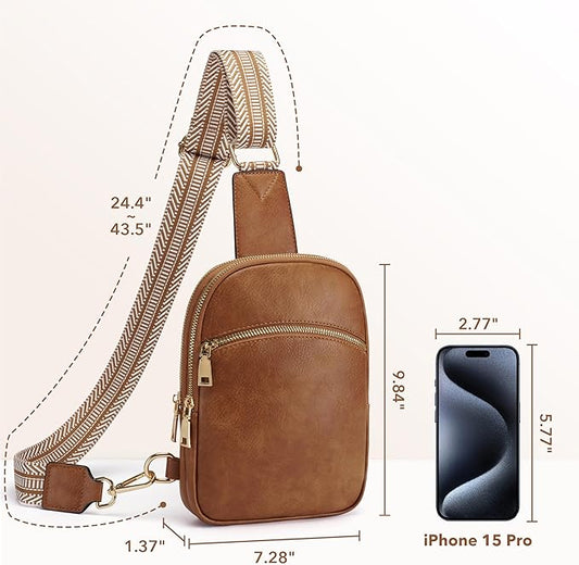 Yarnic Small Sling Bag for Women, Anti Theft Cross Body bags Trendy, RFID Travel Crossbody Purses,Vegan Pu Leather Chest Bag (Chestnut Brown)