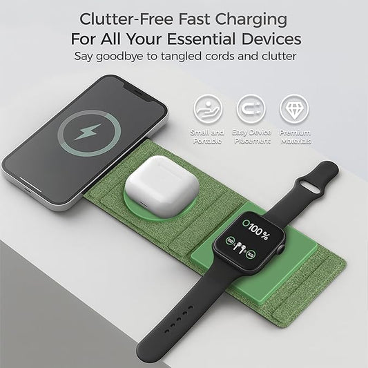 3-in-1 Magnetic Wireless Charging Station for Multiple Apple Devices – Foldable Travel Charger for iPhone 16/15/14/13/Pro/Max, Apple Watch, AirPods 4/3/2/Pro – 20W Dual Power Adapter Included