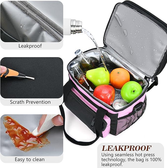 LOKASS Lunch Bag & Lunch Box for Men Women - Double Deck Expandable Insulated Waterproof Leakproof Cooler Bag for Work/Picnic - Pink