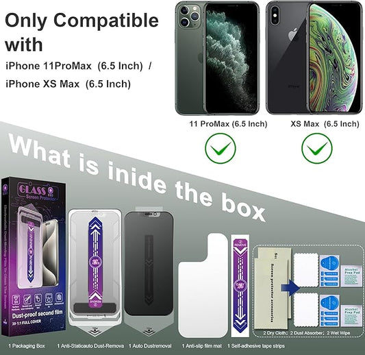 2 Pack Matte Privacy Screen Protector for iPhone 11 Pro Max and iPhon XS MAX 6.5-Inch Auto Dust Removal, No Bubbles,Anti-Spy Tempered Glass Film, Easy Installation