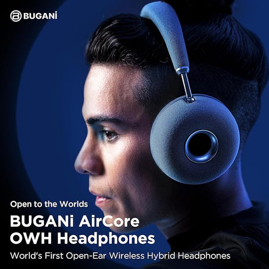 Open Ear Wireless Headphones, Bluetooth 5.3 Over-Ear with Removable Noise-Canceling Ear Caps, Dual-Driver HiFi Sound, 24H Battery Life Comfortable Fit, Type-C Fast Charging for Travel, Work, Office