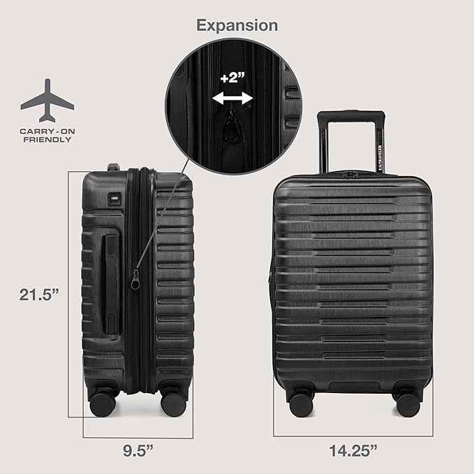 U.S. Traveler Boren Polycarbonate Hardside Rugged Travel Suitcase Luggage with 8 Spinner Wheels, Aluminum Handle, Carry-on 22-Inch, USB Port, Black