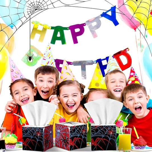 12 Pack Spider Facial Tissues Cube Face Boxes 600 Sheets 3 Ply Small Spiderweb Square Tissues Bulk for Spider Birthday Party Decorations