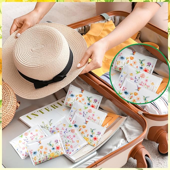 50 Pack Summer Floral Pocket Tissues Individual Packs Wildflower Wallet Tissue Travel Bulk 3 Ply Flower Facial Pocket Packets for Summer Wedding Birthday Party Supplies