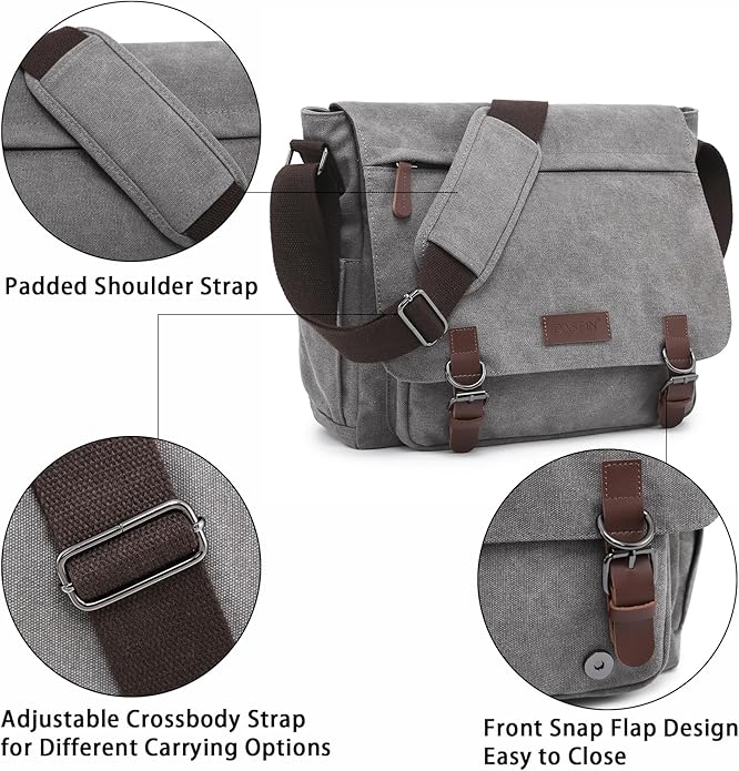 Large Vintage Canvas Messenger Shoulder Bag Travel Crossbody Purse Briefcase Business Bag for 15inch Laptop