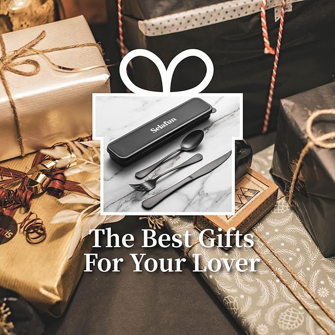 4-pieces Travel Set with Case Portable Silverware Utensils Set for work, Stainless Steel Reusable Flatware Set Cutlery Set for Camping Picnic Hiking Office (6.7inch, Matte Black)