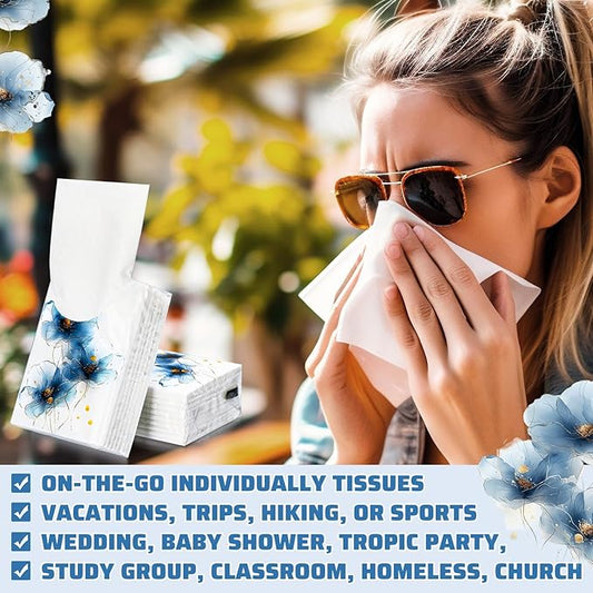 Therwen 100 Pack Pocket Tissues Travel Packs Bulk 1000 Sheet Mini Tissues Bulk 3 Ply Small Travel Size Paper Individual Pocket Size (Elegant)