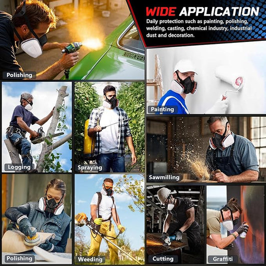 Half Facepiece Respirator Mask with Filters - Gas Mask for Chemicals, Paint, Dust, Formaldehyde, Sanding, Polishing, Woodworking, Organic Vapors, Epoxy Resin (Black)