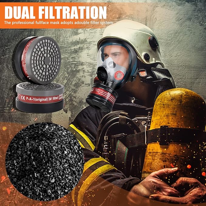Full face Respirator Mask - Gas Masks Survival Nuclear and Chemical with Activated Carbon Filter for Chemical Dust