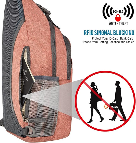 G4Free Sling Bag RFID Blocking Sling Backpack Crossbody Chest Bag Daypack for Hiking Travel(Light orange)