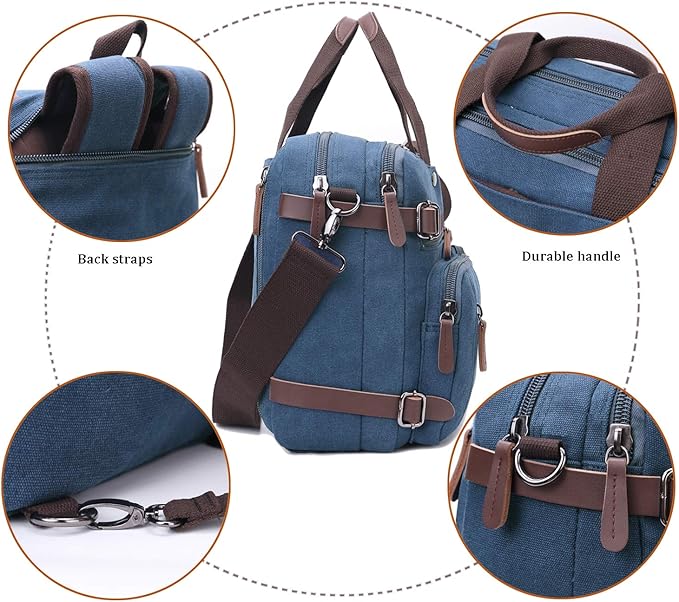 3 in 1 Convertible Laptop Backpack, 17.3 inch Messenger Bag for Men, Multi-Functional Travel Laptop Bag for College Men Women (17.3 Inch, Blue)