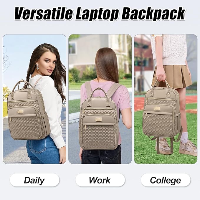 Laptop Backpack for Women,15.6 Inch Laptop Backpack for Work,Waterproof Travel Backpack,College Bookbag with Wallet (Khaki)