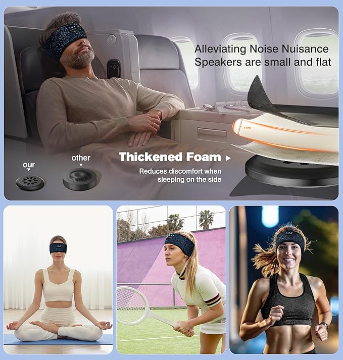 LC-dolida Headband Headphones Bluetooth 5.4 Headband, Sleep Headphones with Ultra-Thin HD Stereo Speaker, Sleep Headband Earphones Wireless for Workout Yoga Insomnia Running Meditation Gifts