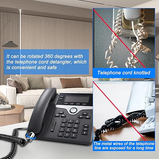 MEIRIYFA RJ9 Telephone Cord Phone Cord for Landline Detangler Desk Phone Handset Coiled Cable, 4P4C Male to Male Cable with 360 Degree Phone Line Anti-Tangler -2 Pack(9.8FT)