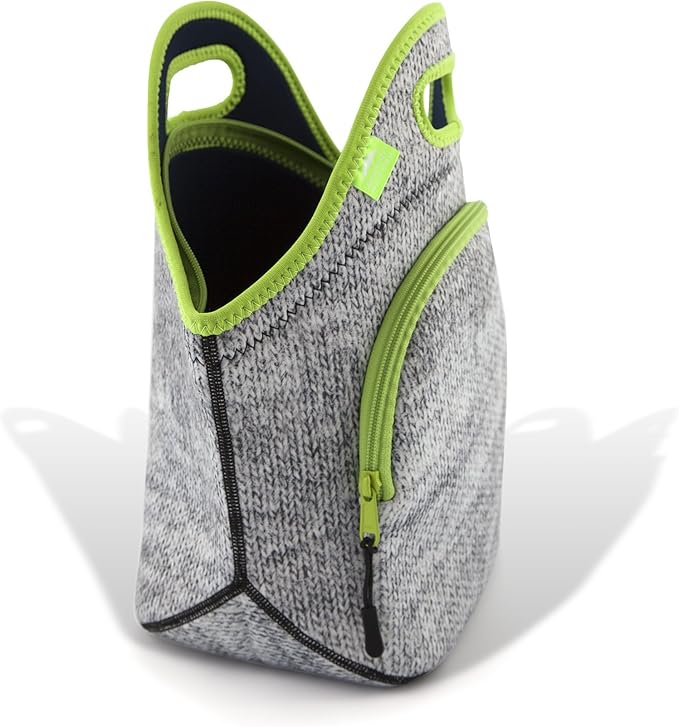 Nordic By Nature Insulated Neoprene Lunch Bag, Soft & Foldable Washable & Reusable Extra-Pocket (L) Gray Melange