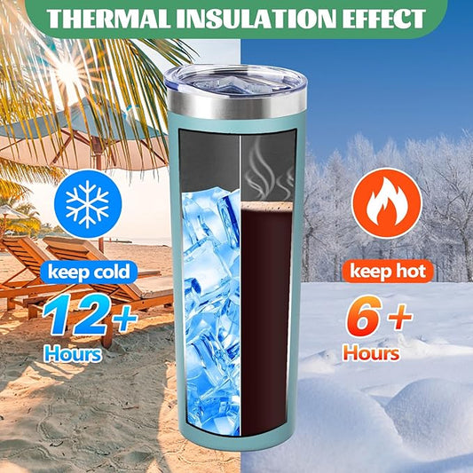 20 oz Skinny Tumbler with Lid and Straw,Stainless Steel Vacuum Insulated Tumbler Cup Double Wall Leak-proof Coffee Mug,Travel Thermal Water Tumbler for Home,Office,Outdoor (Glacier blue,1)