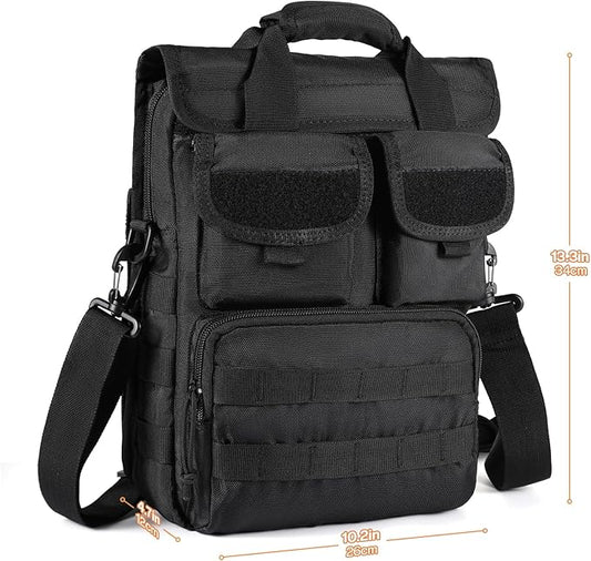 Tactical Messenger Bag Military MOLLE Sling Shoulder Pack Briefcase Laptop Assault Gear Handbags Utility Carry Satchel (Black, 13.3 inch)