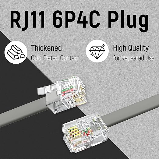 Uvital Phone Extension Line, 100 FT Grey Long Telephone Extension Line Cord Cable Wire,RJ11 6P4C Phone Cord for Landline/Fax Machine/Home/Office