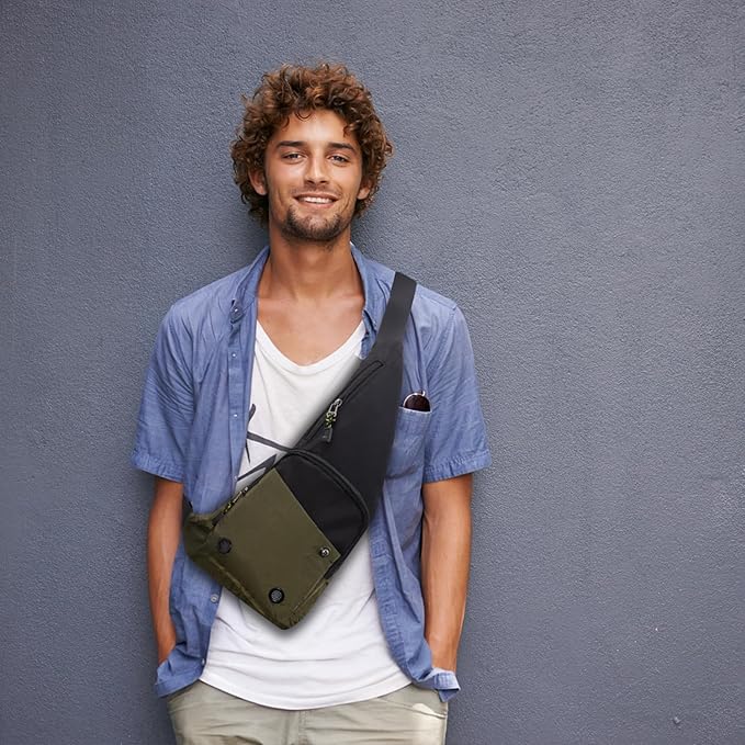 Peicees Waterproof Sling Bag Crossbody Bag For Men Slim Chest Backpack Man Purse Small Shoulder Bag For Travel Hiking