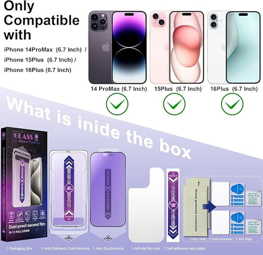 2 Pack Anti Blue Light Matte Screen Protector for iPhone 15 Plus and iPhone 14 Pro Max 6.7-Inch Auto Dust Removal, No Bubbles, Tempered Glass Film, Easy Installation