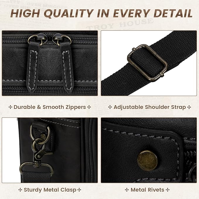 RAINSMORE Mens Laptop Bag 16 Inch Leather Briefcase Vintage Messenger Bag for Men Large Crossbody Shoulder Office Computer Bag Retro College Satchel for Work, Business,Travel, Black