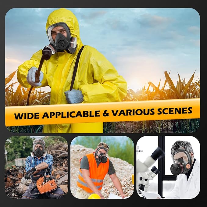 HANUU Gas Masks Survival Nuclear and Chemical, Gas Mask with 40mm Activated Carbon Filter and P-A-1 Filters, Tactical Full Face Respirator Mask for Vapor Chemicals Spray Paint Resin Dust (2 Pack)