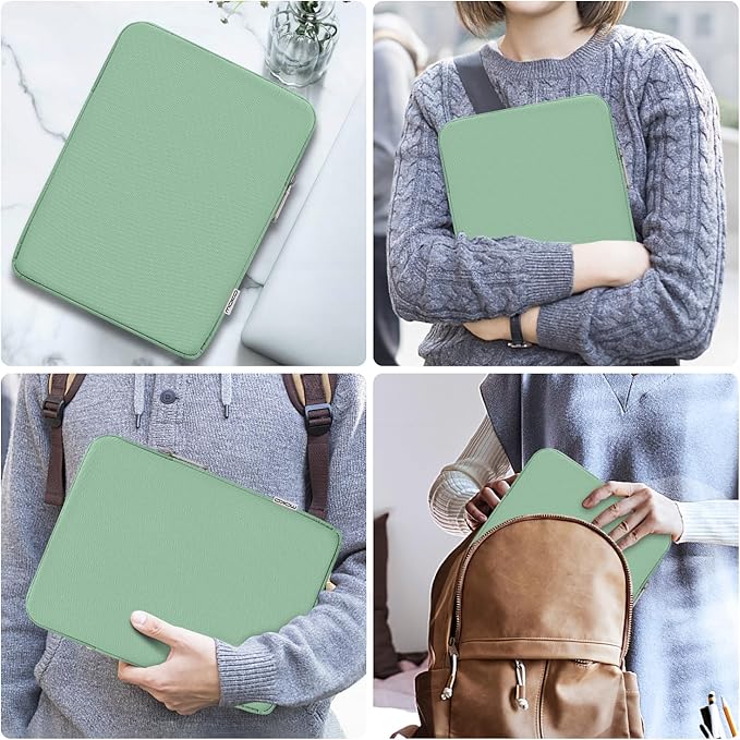 MoKo 13 Inch Tablet Sleeve Fits 13inch iPad Air M3 2025, iPad Pro M4/Air M2 2024, iPad Pro 12.9, Galaxy Tab S8+/S9+ 12.4, Polyester Bag Fit with Apple Pencil or Smart Keyboard, Bodhi Green