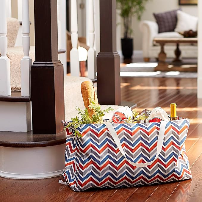Household Essentials Large Canvas Utility Tote Bag with Handles | Collapsible Storage Basket for Laundry, Groceries, College, Beach, Car & More | Water-Resistant Lining | 11"x22"x13"