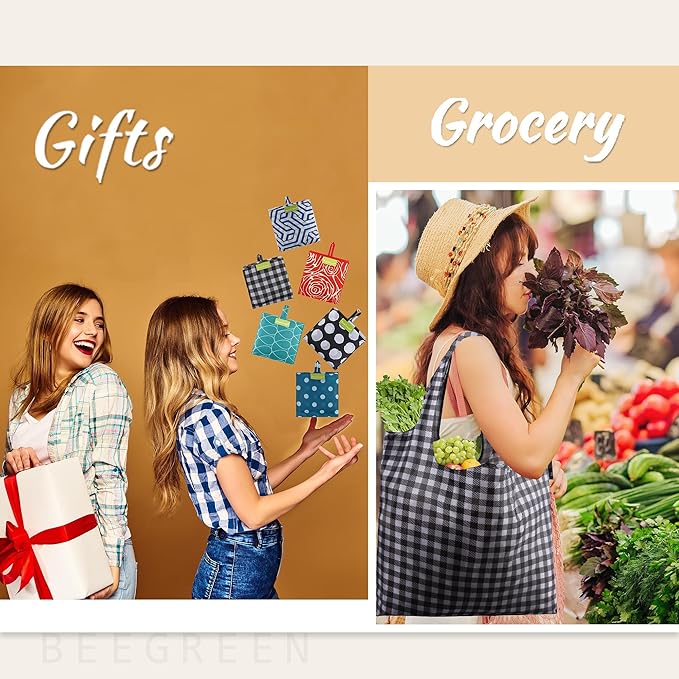 BeeGreen Reusable Grocery Bags Foldable Reusable Gift Bags Shopping Bag With Handles Polyester Grocery Tote Bulk Travel Tote Bag For Women Cloth Shopping Basket Washable Holiday Travel