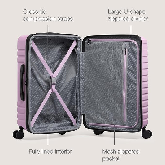 U.S. Traveler Boren Polycarbonate Hardside Rugged Travel Suitcase Luggage with 8 Spinner Wheels, Aluminum Handle, Lavender, 3-Piece Set, USB Port in Carry-On