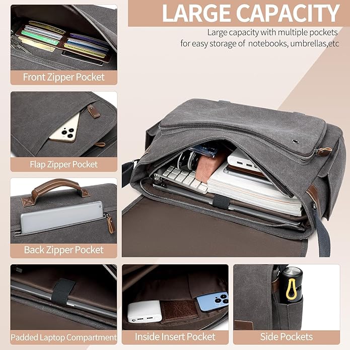 Canvas Messenger Bag for Men Waterproof Business Bags for Men Vintage Canvas Laptop Bag