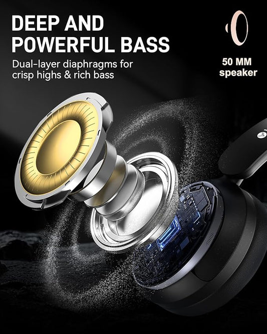 T30s Hybrid Active Noise Cancelling Headphones, Wireless Bluetooth Over Ear Headphones, 50mm Drivers, Deep Bass, HiFi Stereo, 60H Playtime, Lightweight Foldable for Music Lovers Commute Travel Home