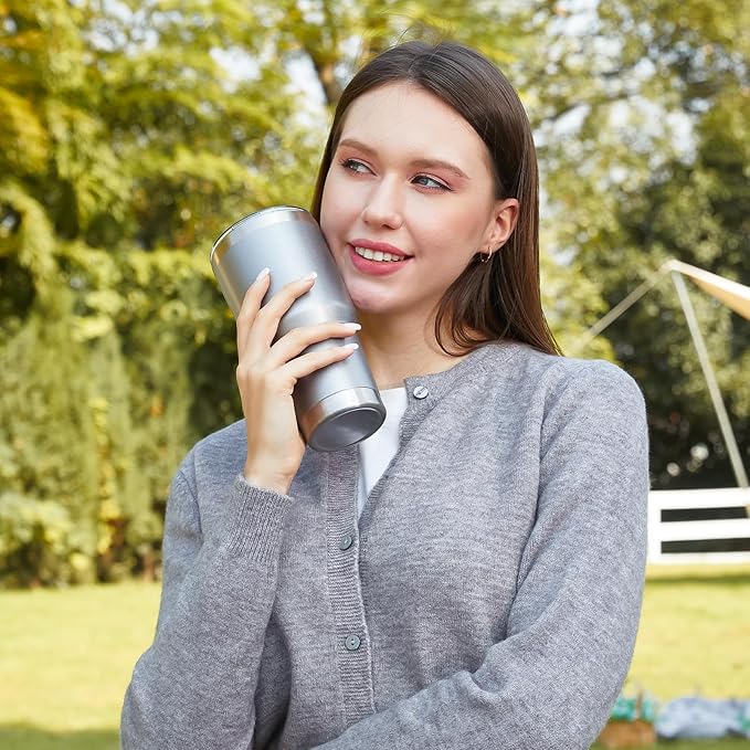 MEWAY 30oz Insulated Tumbler With Lids and Straws,Stainless Steel Double Vacuum Coffee Tumbler Cup, Brush, Durable Powder Coated Coffee Cup for Cold & Hot Drinks(Cold Grey,8 PACK)