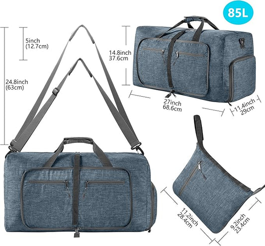 Vomgomfom Travel Duffle Bag for Men,65L 85L 115L Foldable Travel Duffel Bag with Shoes Compartment Overnight Bag for Men Women